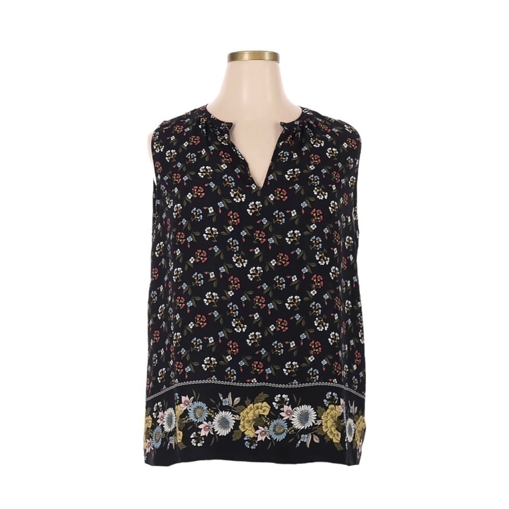 🌺 LOFT Floral Print Navy Blue Lightweight Sleeveless Blouse Size S
